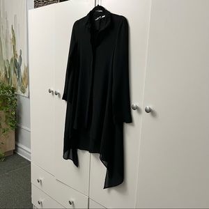 H&M DIVIDED Black Long-sleeve Button Down Sheer Mesh Blouse Asymmetrical Hem 2